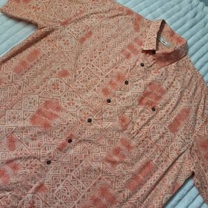 Moda Campia 100% Cotton Button Up Pineapple Hawaiian Camp Shirt Mens XXL Orange